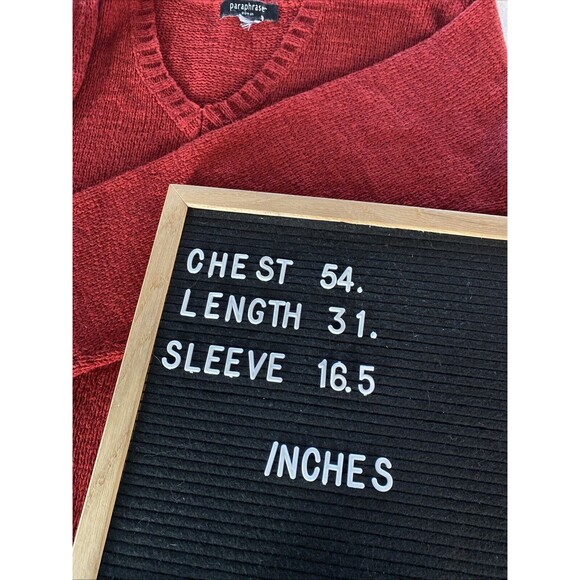 Paraphrase Women's Plus Sz 3X (52" Bust) Red Long Sleeve V-Neck Knit Sweater - Picture 8 of 8